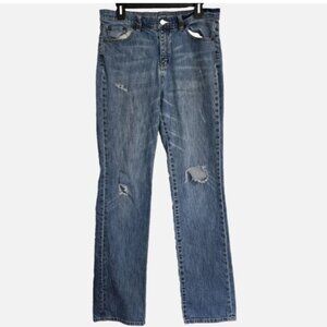 NY&Company Straight Leg Women's Size 10 Tall Blue Denim Distressed Stretch Jeans